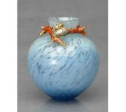 珊瑚に貝殻の宝石飾りが美しいブルーのミニ花瓶